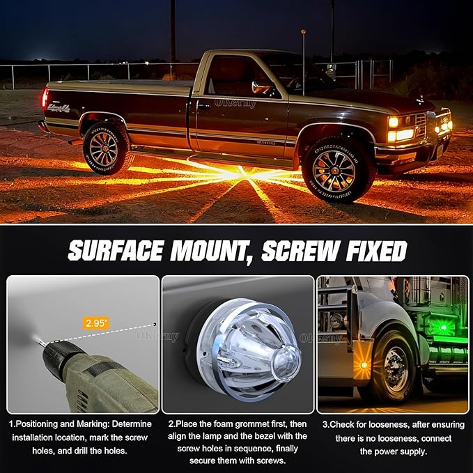 6-Pack Dual Color Watermelon Lights LED Strobe & Steady Cab Roof Clearance Warning Marker Lights with Clear Lens & Bezel Suitable for Trailer Kenworth Peterbilt Freightliner (Amber Green)
