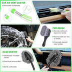 Nilight 27PCS Car Detailing Kit Auto Cleaning Tools Wash Set with Storage Carry Bag Home Use for Interior Exterior Deep Clean Polish Car Care Windshield Dashboard Seat Air Vents Wheels Tires, Green