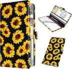 RSAquar Car Registration & Insurance Holder - Leather Glove Box Organizer, Cool Accessories for ID, Driver's License Cards & Essential Documents, Men & Women, Sunflower