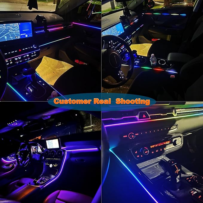 Jushope Car LED Strip Lights, Interior Acrylic LED Lights for Car with Dynamic Rainbow Dream Color Chasing, Ambient Lighting Kits Music Sync (6 in 1(4 * 29.5+43.3+14.5 inches))