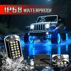 8 Pods Full Angle RGBW LED Rock Lights for Truck ATV UTV RZR SXS Jeeps Van RV Offroad,Waterproof Multicolor Neon Underglow Kit with APP/RF Remote&Brake Red Function, 12V Pure White Underbody Lights