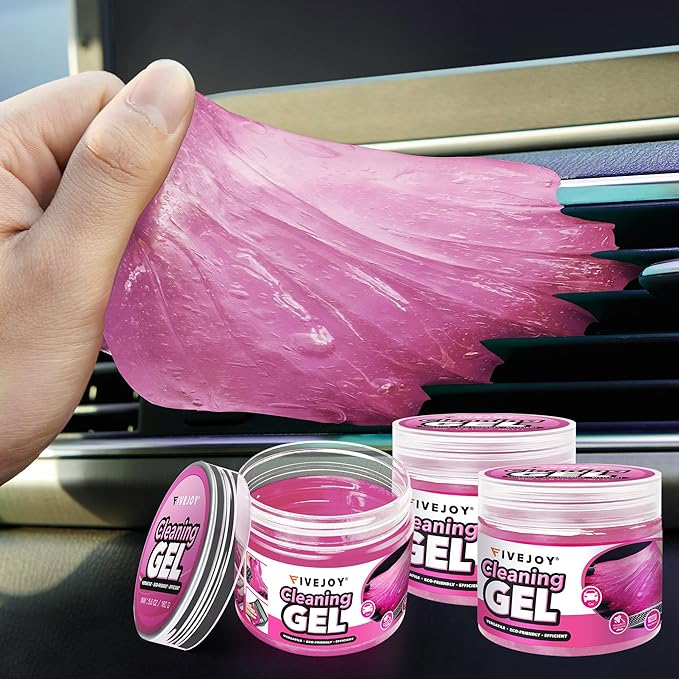 FiveJoy Car Cleaning Gel Universal Cleaning Putty for Car Interior, Reusable Auto Cleaning Slime Car Cleaning Supplies for Car Vent, Keyboard Cleaner Pink 3Pack