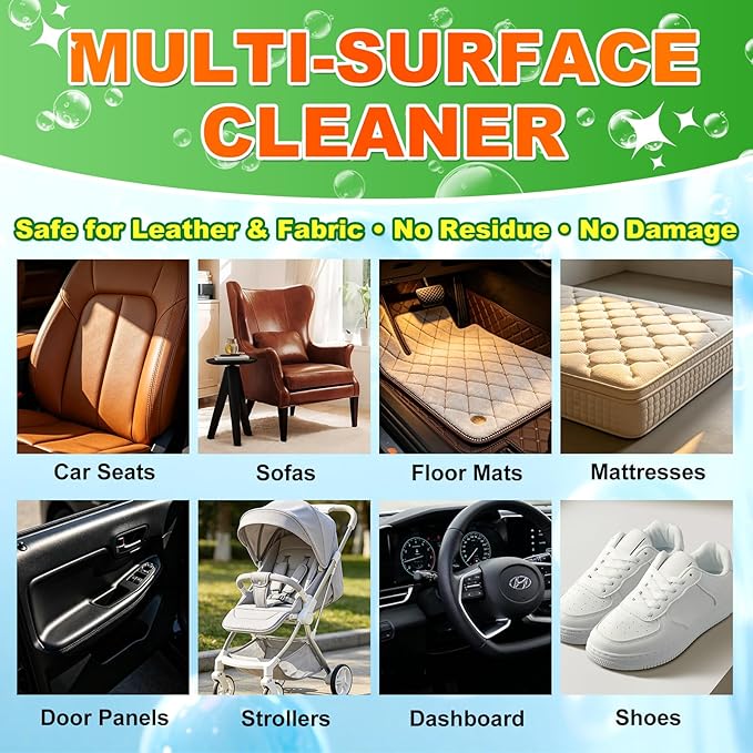 Car Interior Foam Cleaner, All-in-One Kit with Soft Brush & Microfiber Towel, Deep Clean Seats, Carpet & Upholstery, No-Rinse, Safe on Leather, Fabric, Vinyl & Plastic, 150ml (5oz)