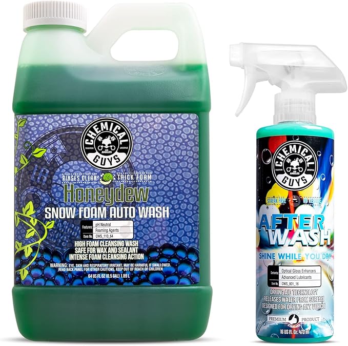 Chemical Guys CWS_110_64A Car Wash, Dry & Shine Bundle - Honeydew Snow Foam Car Wash Soap, 64 oz + After Wash Gloss Boosting Drying Aid (16 oz) (2 Items) Works on Cars, Trucks, SUVs