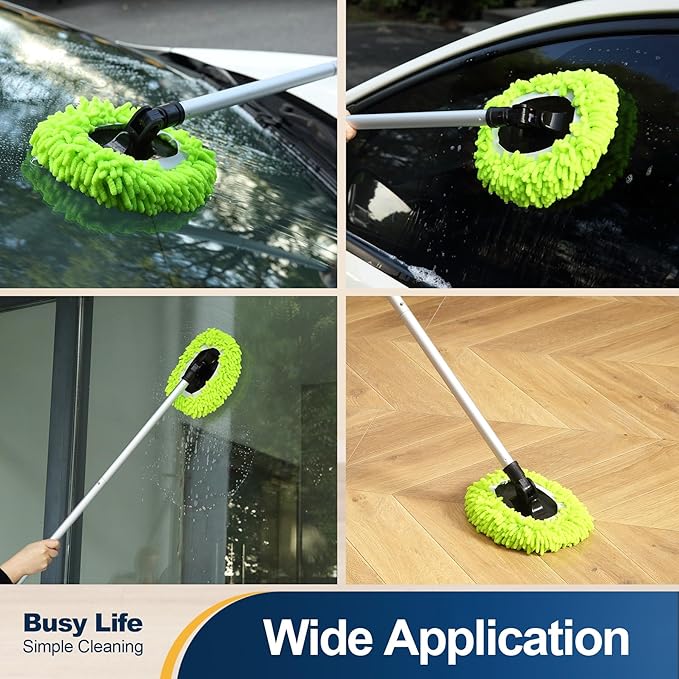 Yocada Car Wash Brush Kit Chenille Microfiber Car Wash Mop Mitt with Long Handle Scratch-Free for Car Cleaning Brush Care Truck RV SUV Boat Windshield Window with 1 Replacement Head 60"