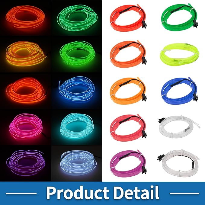 5m EL Wire Cable LED Glow String Light Car Interior Lighting Strip Flexible Neon Light for Car Decoration Wiring Driver(12v) White