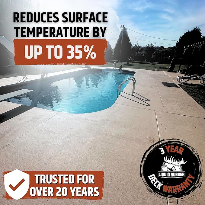 Liquid Rubber Cool Foot Deck Coating - Solar Protection Paint, Reduces Surface Temperatures by Up to 35%, Multi-Surface Cooling Decking Sealant, Waterproof, Durable Membrane, Neutral Beige, 5 Gallon