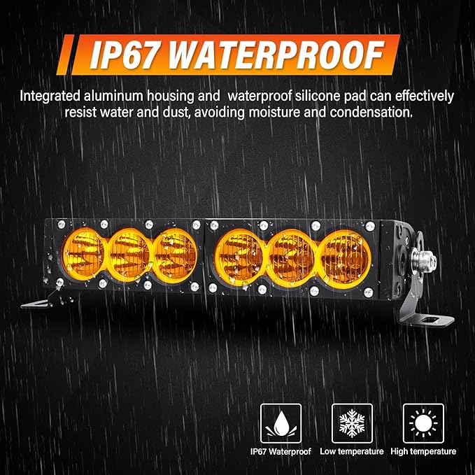 Willpower 12 inch Single Row Amber LED Light Bar 60W 4x4 Off Road Light Bar Flood Beam LED Work Light Truck UTV 4x4 Cars SUVs ATVs Boats Fog Driving Light with Wiring Harness kit