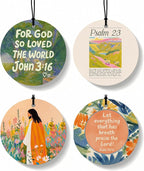 Jesus Christian Round Citrus Car Air Freshener 4 Pcs, Colorful Floral Religious Hanging Air Freshener for Cars Bathroom Dorm Books Decor, Jesus Christian Accessories Gifts for Women Men