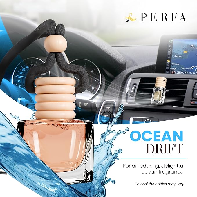 Ocean Fresh Car Air Freshener | Long Lasting Hanging Car Freshener with Vent Clip | New Car Fragrance, Slow-Release Aroma Technology, Adjustable Scent Intensity | Scented Interior Diffuser by Perfa