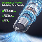 Portable Car Vacuum Cordless, 18000Pa 4-in-1 Suction Power Mini Vacuum Cleaner, 120W Brushless Motor Handheld Vacuum Cordless Rechargeable, 7800mAh Battery, LED Light, Black