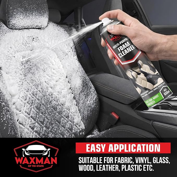 Car Interior Foam Cleaner with Soft Brush Cap – Multi-Purpose Deep Cleaning Foam Spray for Leather, Vinyl, Fabric, Plastic – Safe Non-Drip Formula, Fresh Scent, 22 oz