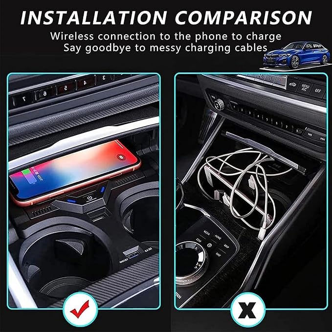 Wireless car Charger Supports Original car with NFC, 15W Fast Mobile Phone Charging Pad for BMW 2 Series (2022-2023) i3/3 Series (2020-2023) i4/4 Series (2021-2023)
