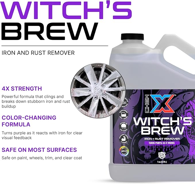 Chem-X Witch’s Brew Iron and Rust Remover, 4X Strength, Removes Brake Dust Rail Dust Iron Particles and Rust Stains, Color Changing Formula, Safe on Paint Wheels Trim and Glass - 1g