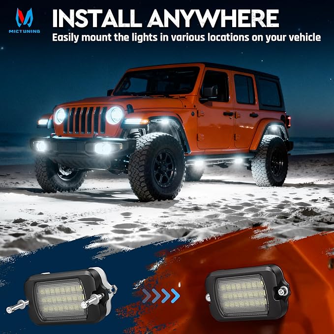 MICTUNING Q1 Max White Rock Lights, 8 Pods Super Bright Pure Underglow Light Kit, IP68 Waterproof for Truck Car ATV UTV Golf Cart (2 Year Warranty)