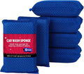 AIDEA Car Wash Sponge, Microfiber Large Bug and Tar Remover for Cars, Non Scratch Reusable Mesh Car Wash Sponges, 6PK, Blue, 5.71 * 3.54 * 1.89 inch