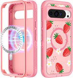for Google Pixel 9 Pro XL Case - Compatible with MagSafe Women Cute Girls Magnetic Protective Cover Strawberry Girly Kawaii Design Heavy Duty Shockproof Phone Case for Pixel 9 Pro XL 6.8"