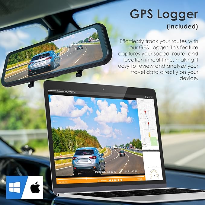 U24 Mirror Dash Cam, 4-Channel, 12” Touchscreen, 1080p, 170° Wide Angle, Stream Media, Auto-Backup Camera for Car, Truck, Taxi, Night Vision, Parking Monitor，Free 128GB Card