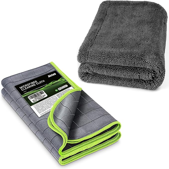 Airlab Microfiber Towels for Cars Wash Drying Towel Detailing Cloth Pack of 1 and Carbon Microfiber Towels for Car Polishing Cleaning Cloth, Pack of 2
