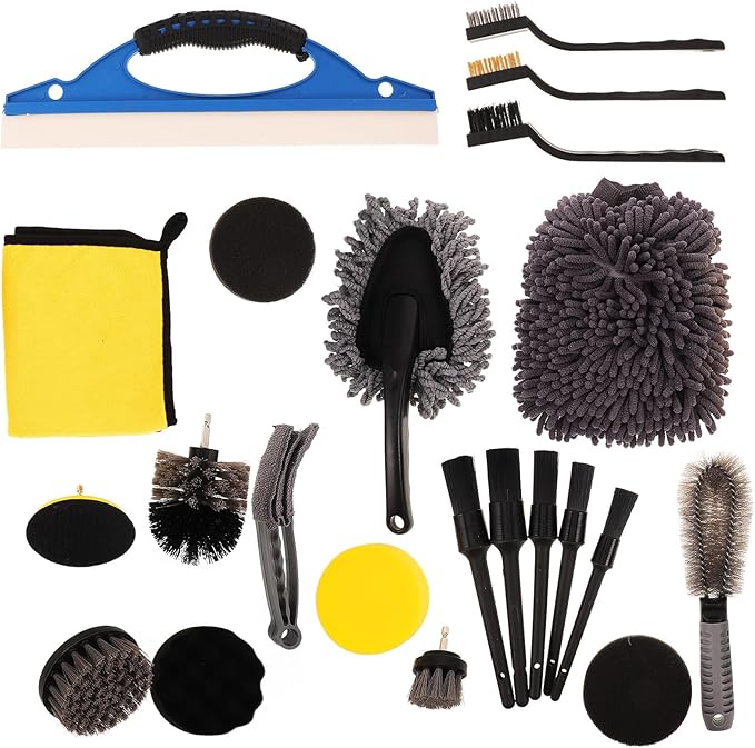 Healifty 23-pcs Car Detailing Brush Set with Wheel Cleaner Brush and Car Duster for Exterior and Interior Cleaning Multi-Function Auto Rim Cleaning Tools and Dashboard Maintenance