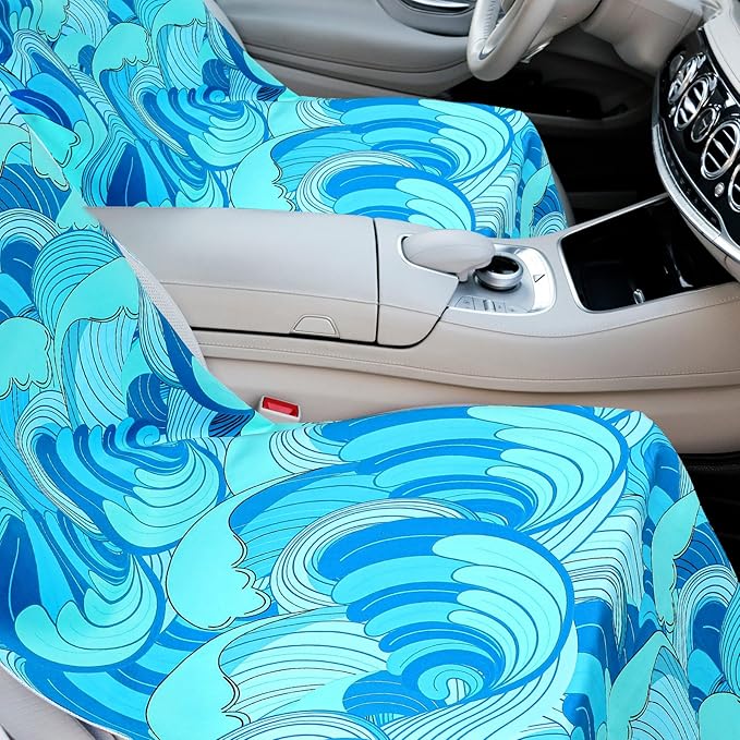 Hahafelt 2 Pack Car Seat Towel Covers with Storage Bag, 63 x 32 Inch Universal Non Slip Waterproof Sweat Protector for Car Truck, Gym Swimming Running, Machine Washable (Waves)
