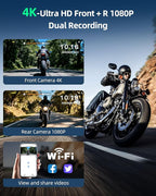 8.1" 4K Motorcycle CarPlay Screen w 4K Dash Cam Wireless Carplay Android Auto Screen for Motorcycle with GPS Navigation Voice Control WiFi Video Dual Bluetooth IPX7 Waterproof TF-64G Wired Control