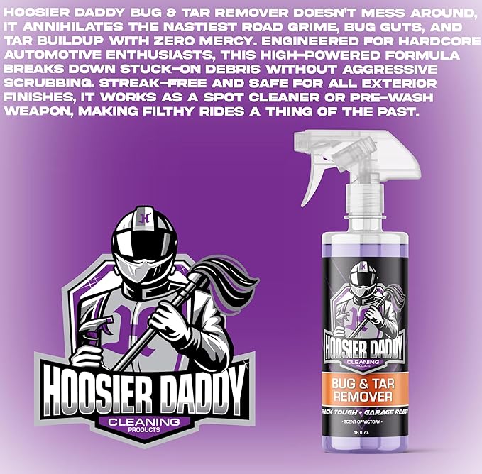 Hoosier Daddy 16oz Car Bug & Tar Remover - Fast-Acting Formula Dissolves Tough Bugs, Tar, & Sap - Easy Spray-On, Wipe-Off Solution for a Spotless Polished Finish + Air Freshener (6-Pack)
