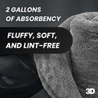 3D Hydro-FIL XL | Professional Grade Microfiber Towel | Extra Large 20” x 31.5” | Highly Absorbent | Premium Drying Cloth for Car Detailing (Grey)