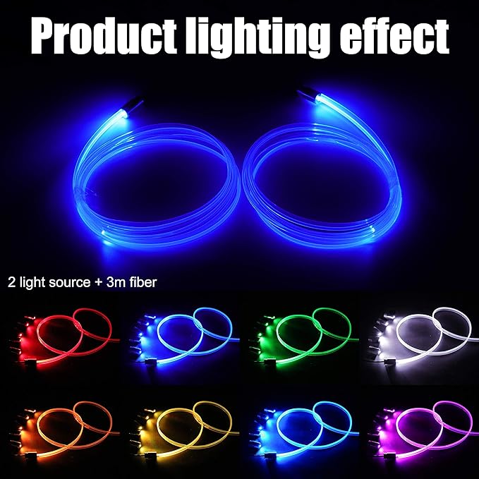 Car Interior Ambient Lighting Kit Multicolor RGB 3m Optic Fiber 64 Colors Sound Active Music Sync Memory Function Wireless Bluetooth APP Control Car Atmosphere Light DC 12V