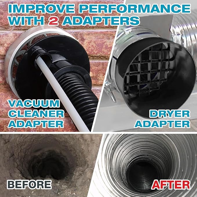 Sealegend 58-Piece 52-Feet Dryer Vent Cleaner Kit, Dryer Cleaning Tools, Omnidirectional Dryer Lint Vacuum Attachment, Dryer Vent Brush, Universal Vacuum & Dryer Adapters (Blue)
