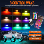 RGB LED Rock Lights 8 Pods - Multicolor Underglow Neon Light Kits, Underbody Lamp Waterproof with APP/Remote Control & Music Mode for Pickup Car Off Road SUV ATV Vehicle