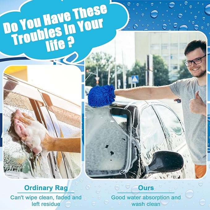Toulite 16 Pcs Car Wash Mitt Chenille Microfiber Wash Mitt Double Sided Glove Cleaning Drying Mitts (7.48 x 10.24 Inch,Bright Colors)