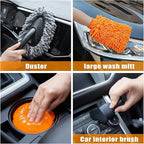 AUTODECO Car Wash Detailing Kit Cleaning Kits with Foam Gun Sprayer, Car Wash Brush and Large Wash Mitt Duster for Car Interior and Exterior Cleaning (Orange)