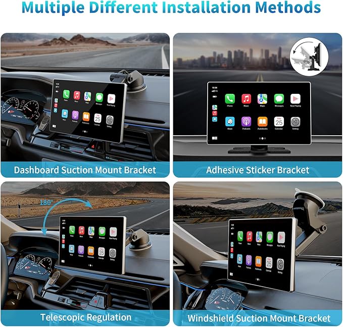 Madoec Portable Apple Carplay Screen for Car, 9" Wireless Apple Carplay & Android Auto,4K Dash Cam,1080p Backup Camera DVR,Car Audio Receivers GPS Navigation Mirror Link, Bluetooth,FM, Siri