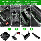 Eamplest 4PCS Center Console Organizer for 2018-2022 2023 Jeep Wrangler JL JLU and Gladiator JT Accessories Gear Shift Side Tray Organizer,Hanging Armrest Storage Box (Not for JK/JKU)