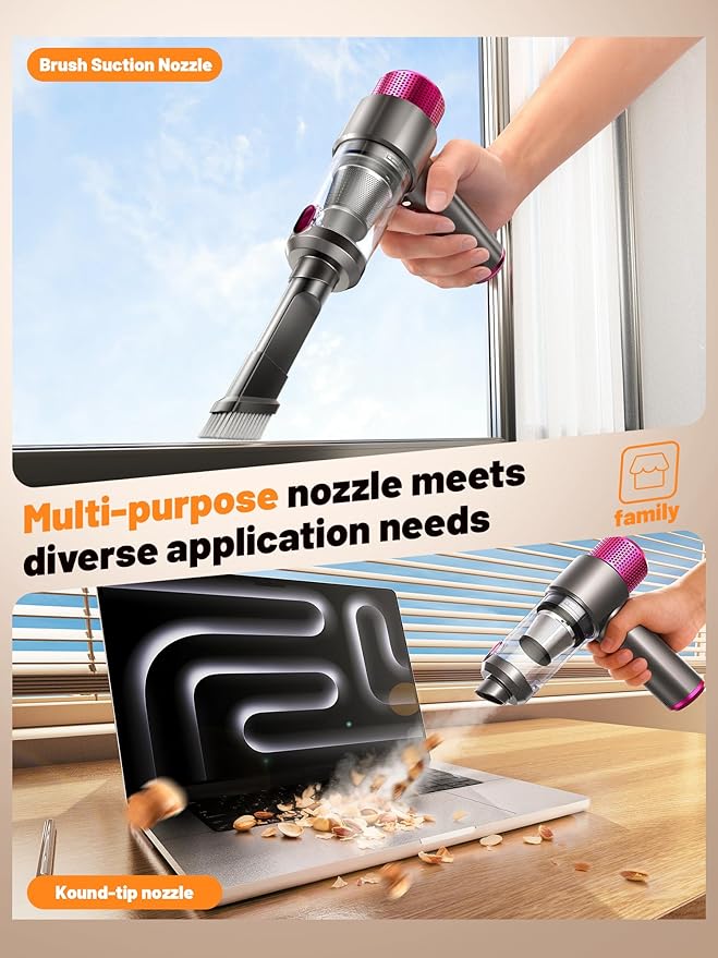 DRFLASH Car Vacuum, 16000PA Strong Suction Handheld Vacuum Cordless, 6-in-1 Portable Mini Car Vacuum Cleaner with LED Light, Type-C Fast Charging, Small Handheld Vac for Car Interior, Pet Hair, Home