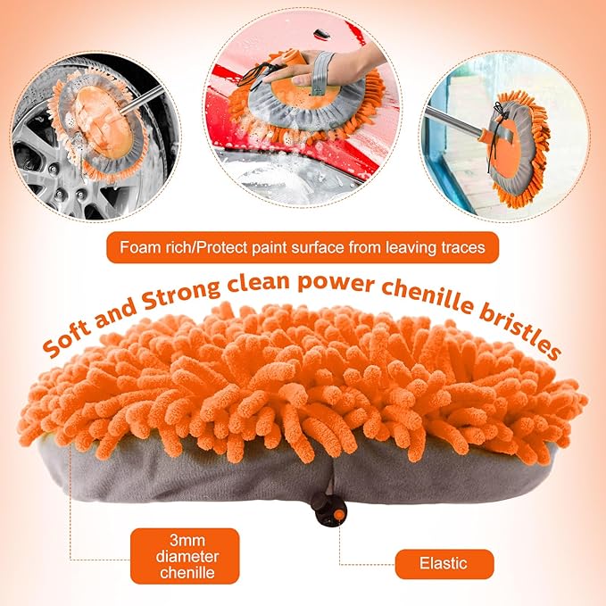 Layhit 5 Pcs Car Wash Mitt Set, Brush Not Included, Microfiber Mitt Cleaning Car Truck Washing Tools Kit RV Pickup Chenille Scratch Replacement (Orange)