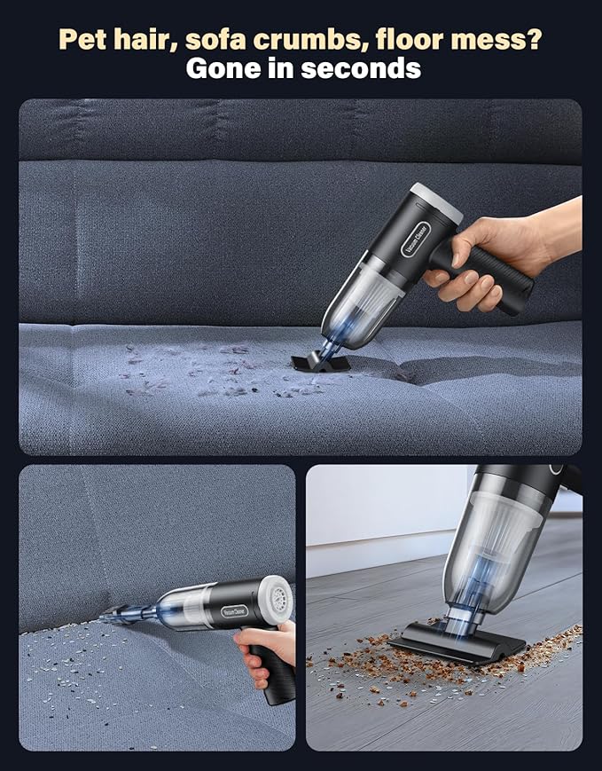 Car Vacuum Portable Cordless, 20000Pa Handheld Vacuum Mini Vacuum Cleaner High Power with Best Suction Brushless Motor, 4 in 1 2-Speed Air Duster Portable Vacuum for Car Keyboard Pet Hair