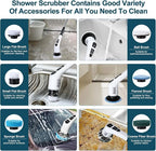 Electric Spin Scrubber with 7 Replaceable Brush Head，Shower Scrubber with Long Handle,7 in 1 Cordless Cleaning Brush，Power Shower Scrubber for Bathroom, Tub, Tile, Floor, Kitchen, Window,Black
