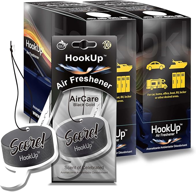 Hockey Car Air Freshener by HookUp - 50 Pack - Black Gold Scent (Extra Strong) | Unique Hockey Gift for Players, Coach, Fans | Hanging Car Accessory with Long Lasting Fresheners Smell