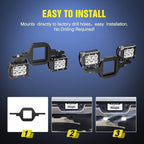 Nilight 2Pcs 3 Inch Led Pods Cubes 2 Inch Tow Hitch Mounting Brackets LED Backup Reverse Lights Rear Search Light Bar Wiring Harness Kit -2 Leads for SUV Truck Trailer