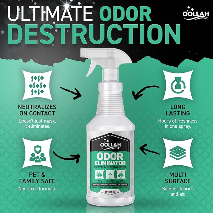 Odor Eliminator Spray for Strong Odor - Commercial Strength Odor Neutralizer (32 FL Oz) - Fabric, Room, Bathrooms, Couch and Furniture Odor Eliminator Spray - Fast Action Fresh Scent 2 Pack