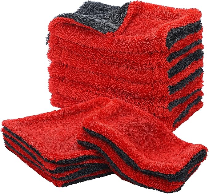 Hahafelt 6 Pcs Dual Side Microfiber Car Wash Pad 9'' x 8'' Double-Twist Pile Absorbency Drying Towels for Car Motorcycle SUV Truck
