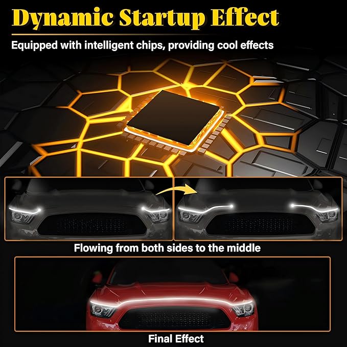 DIBMS 71" High Brightness Car Hood Gap LED Strip, LED Car Ambient Light, Dynamic Scan Activated Design, Daytime Driving Kits, Car Accessories Eclipse LED Lights (Green)