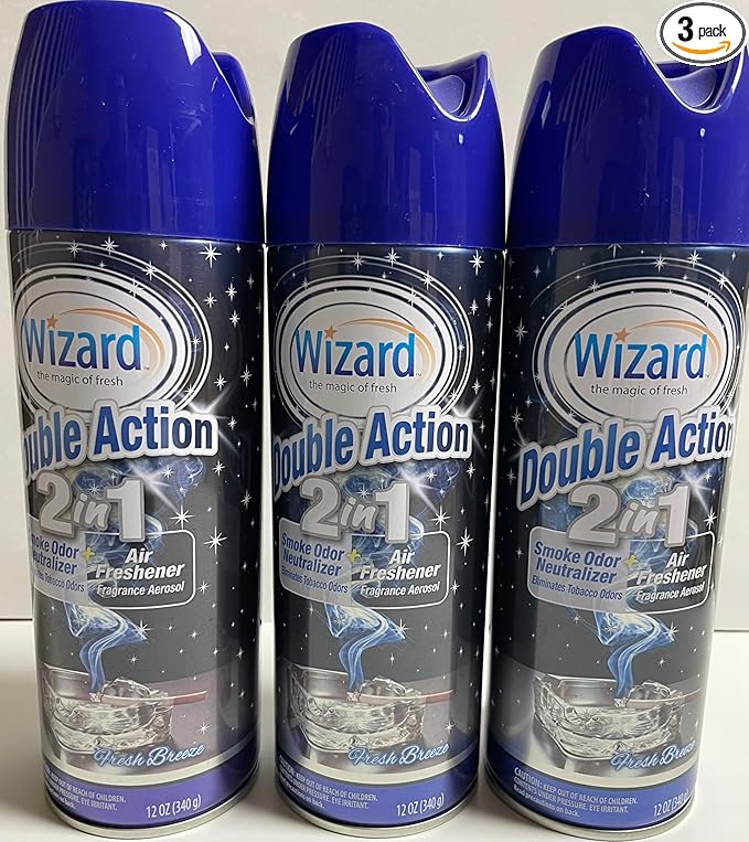 Wizard Double Action Smoke Odor Neutralizer & Air Freshener, Eliminates Smoke Smell & Odors, Freshens Air, Long-Lasting Scent; 3-Pack of 12oz Sprays fresh breeze