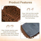 HARFINGTON 2pcs Chenille Microfiber Car Wash Mitts 9.8" x 7.9" Scratch Free Wash Gloves Absorbent Double Sided Plush Cleaning Drying Mitts for Car Washing Home Clean, Brown