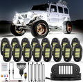 Hovano 16 Pods White Rock Light Kit with Wired Switch - 6500K Pure White LED Underglow, IP68 Waterproof, Super Bright 36 LEDs for Trailer Off Road SUV UTV ATV RZR Car