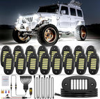 Hovano 16 Pods White Rock Light Kit with Wired Switch - 6500K Pure White LED Underglow, IP68 Waterproof, Super Bright 36 LEDs for Trailer Off Road SUV UTV ATV RZR Car
