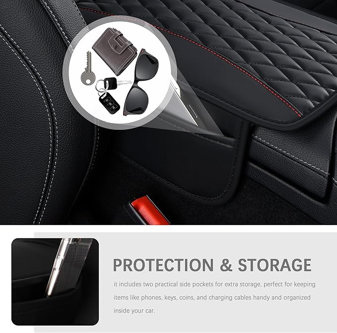IHOTDER Patchwork Leather Center Console Covers for Cars,Upgraded Arm Rest Cover for Car with Side Storage Pocket for Car Seat Organizer,Middle Console Cover Stylish Car Decoration (Gray)