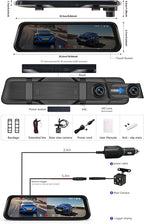 CAMECHO Mirror Dash Cam, 9.66" 1080P FHD IPS Touch Screen Rear View Mirror Camera, Front and Backup Camera for Cars, Dashcam Night Vision, Loop Recording, Wide Angle, Parking Assistance